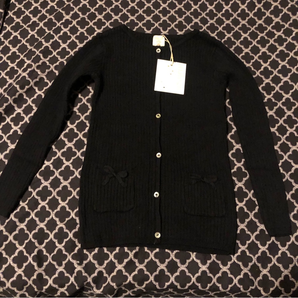 Analogie By Lil Legs Black Button Sweater Pockets Bow Sz 6Y Girls Cardigan